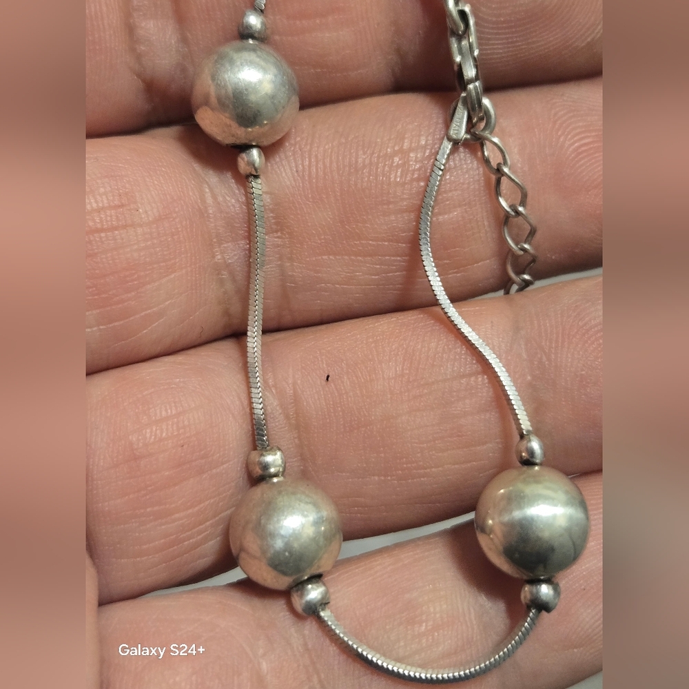 Elegant Sterling Silver Beaded Necklace 925 D Italy